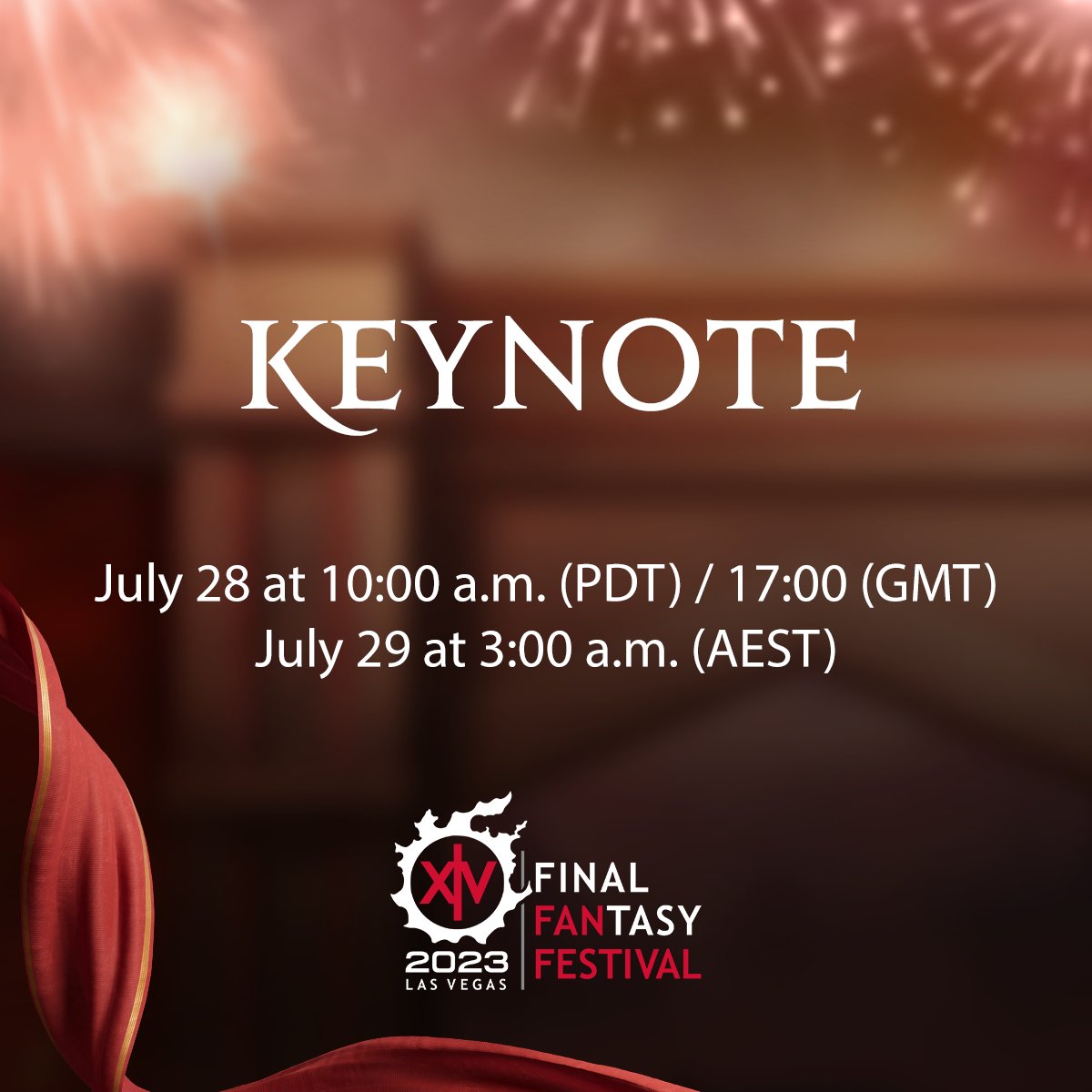 FF_XIV_EN's tweet photo. The #FFXIV Fan Festival 2023 in Las Vegas kicks off tomorrow with the keynote address by Naoki Yoshida!

Friday, July 28 at 10:00 a.m. (PDT) / 17:00 (GMT)
Saturday, July 29 at 3:00 a.m. (AEST)

You won't want to miss it! 📺 https://t.co/BV5yhK8Wd5 https://t.co/8Lgq0WJDxe