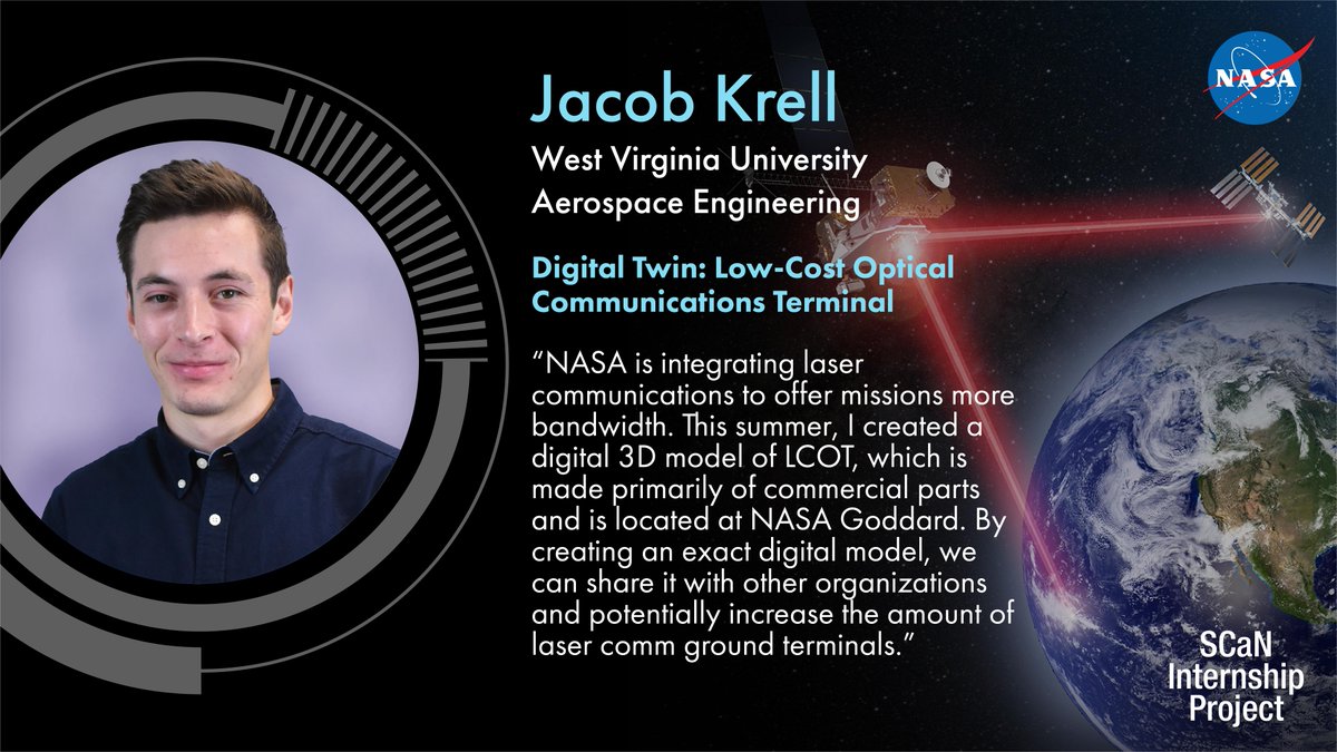 This summer, @NASASCaN interns are advancing space communications and navigation capabilities - including laser comm! #NASAIntern Jacob Krell created a digital model of @NASAGoddard's Low-Cost Optical Terminal (LCOT), which will lead to more ground stations around the world.