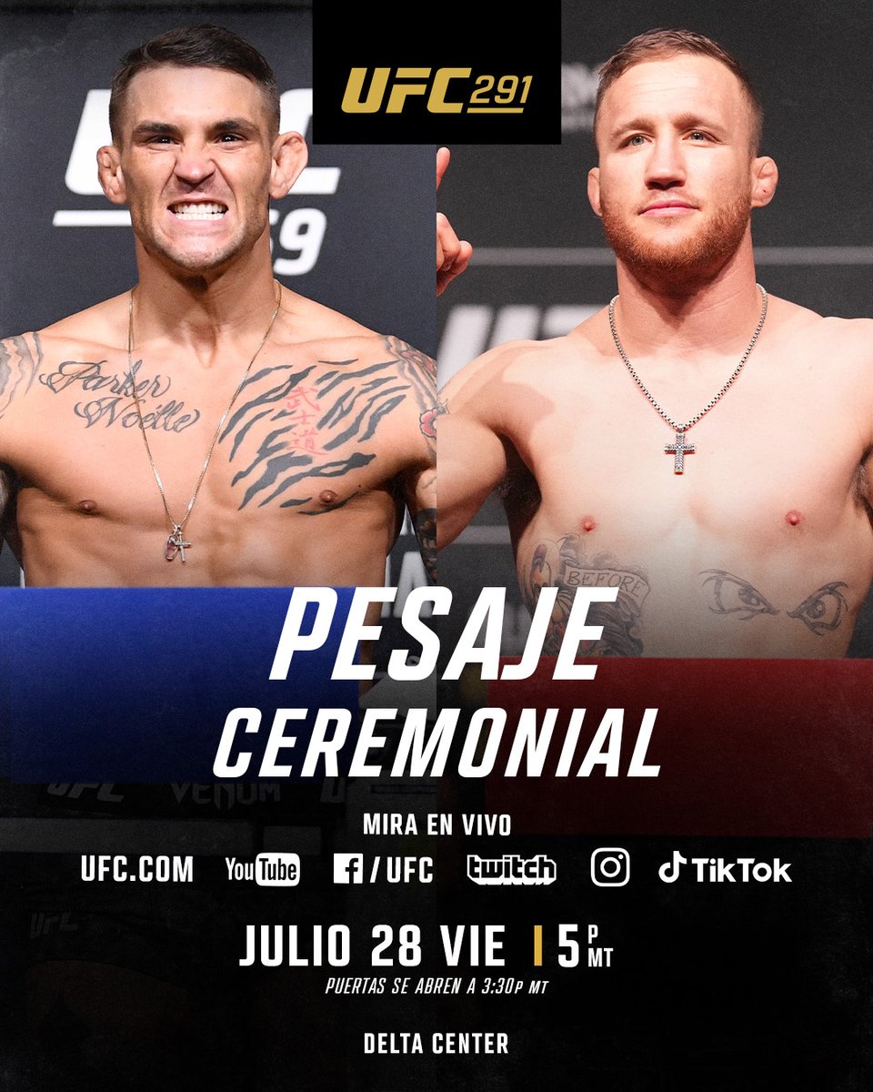 UFCEspanol's tweet photo. Los careos oficiales este viernes en VIVO!!! #UFC291 Ceremonia de Pesaje 🤜🤛

Mira en VIVO ESTE VIERNES 👉  https://t.co/xHXKZM1bmi https://t.co/WJy4aU2GzY