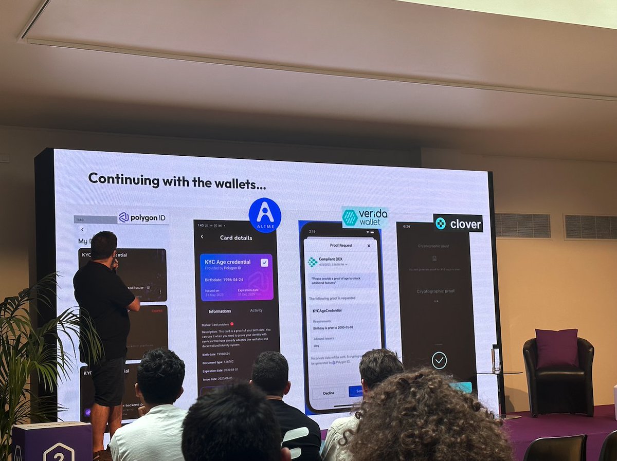 Verida_io's tweet photo. π We had a fantastic time at @EthCC and @0xPolygonLabs DevX this year!
Proud to be part of the thriving @0xPolygon ecosystem with #VeridaWallet, the first mobile wallet with support for #PolygonID verifiable credentials and #zk proofs! π https://t.co/QwU0TRjqm6