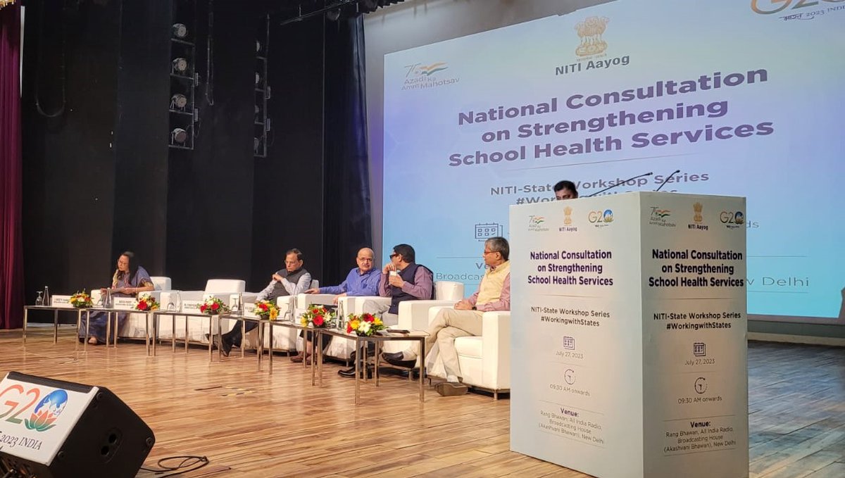 NITIAayog's tweet photo. #NITIAayog conducted a multi-stakeholder national consultation on Strengthening School Health Services on 27 July 2023, involving senior representatives from States and UTs, @MoHFW_India, @EduMinOfIndia, @MoAyush, @MinistryWCD, and partners. The consultation was to elicit ideas towards developing a comprehensive, all-encompassing national programme for school health services. These inputs will help to cater to the health needs of school-going children, thereby ensuring a #HealthierFuture.
#WorkingwithStates #PMO