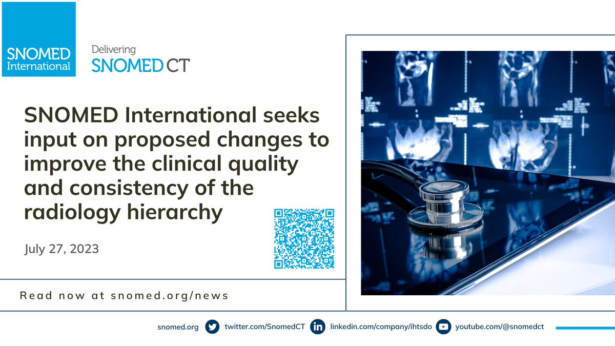 SNOMED International (@snomedct) on Twitter photo <a href="/SnomedCT/">SNOMED International</a> is seeking feedback on changes that will improve the clinical quality and consistency of the #radiology hierarchy. Read our latest blog for the link to the briefing note and provide your input by Aug 17: snomed.org/news/blog%3A-e…
<a href="/DICOMstandard/">DICOM Standard</a> <a href="/SnomedCT/">SNOMED International</a> is seeking feedback on changes that will improve the clinical quality and consistency of the #radiology hierarchy. Read our latest blog for the link to the briefing note and provide your input by Aug 17: snomed.org/news/blog%3A-e…
<a href="/DICOMstandard/">DICOM Standard</a>