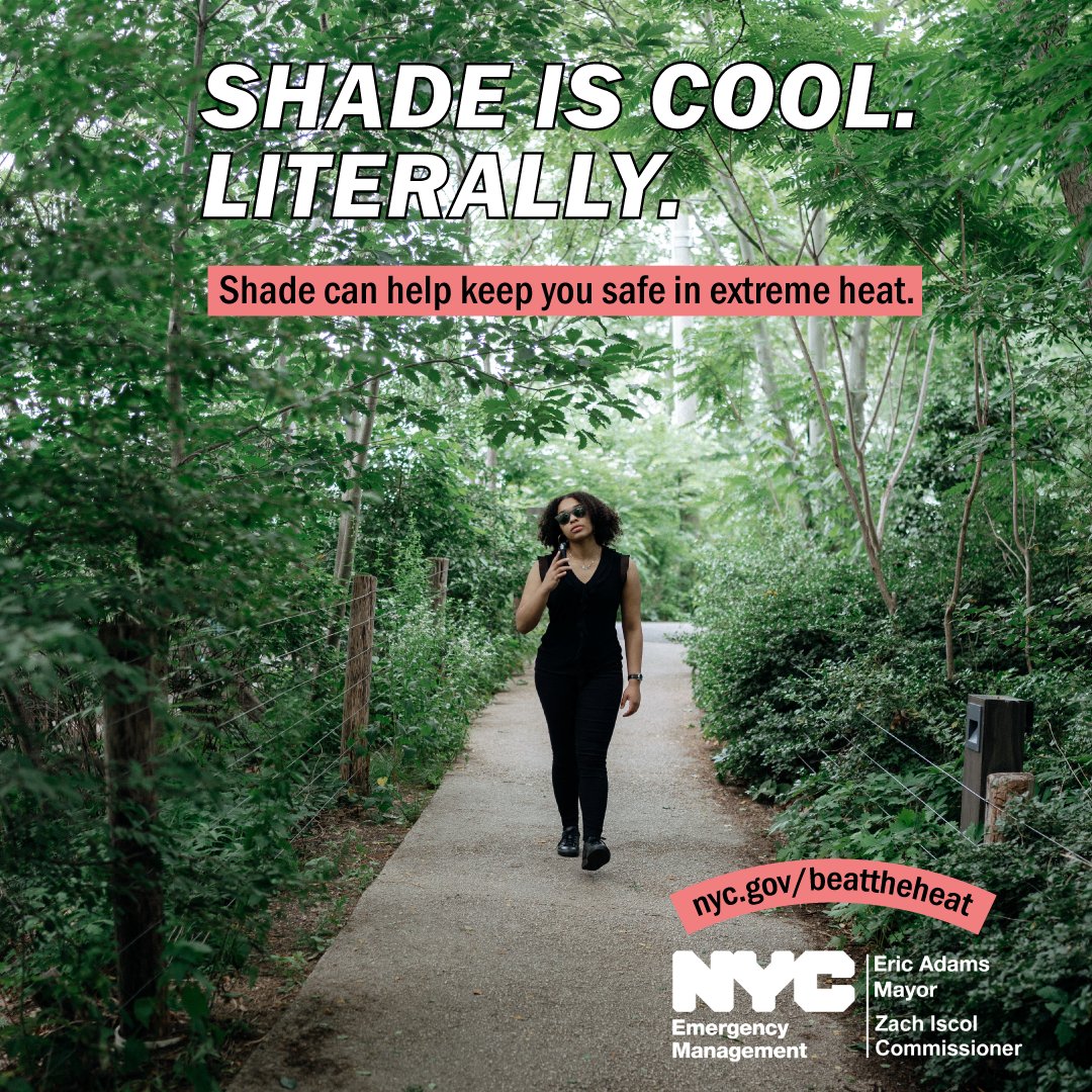 NYClimate's tweet image. Trees can cool city streets up to 2 degrees F, as well as shade buildings and reduce energy consumption. Check @NYCParks Cool It! NYC map on.nyc.gov/3dPK680 to stay in the shade. #BeatTheHeat