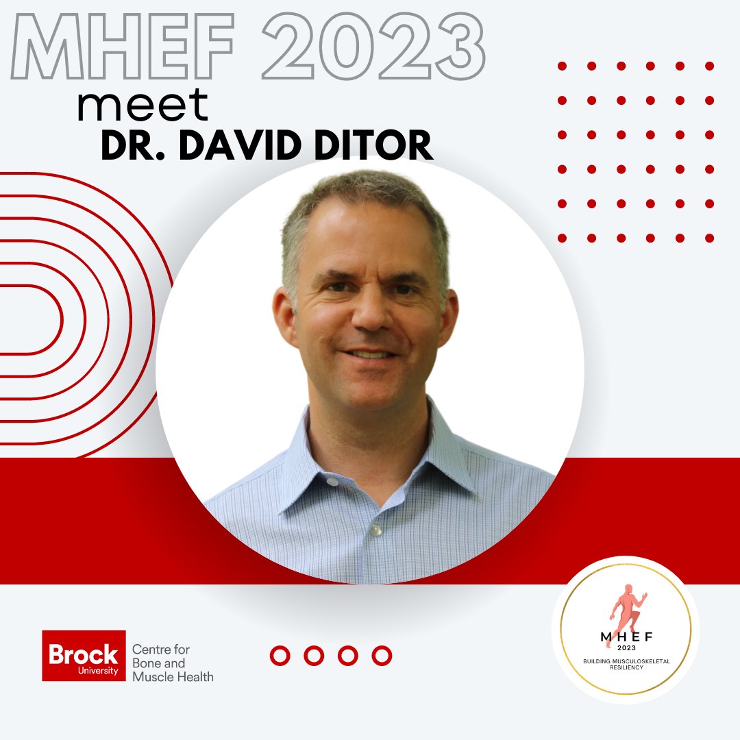 Next up... meet Dr. David Ditor, presenting this year at #MHEF2023 📣

David Ditor is a professor in the Department of Kinesiology at Brock University, and his research program focuses on the secondary health complications that accompany spinal cord injury (SCI).