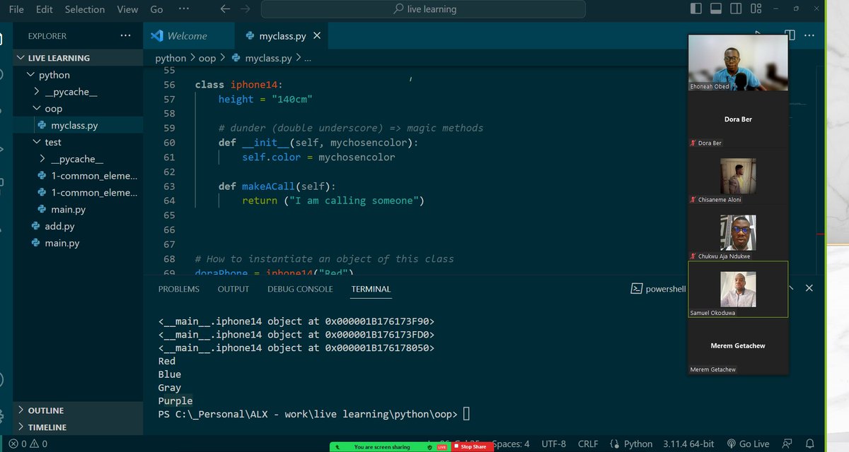 ehoneahobed's tweet photo. It was another great opportunity to introduce learners in the #ALXIntroToSWE program to Object Oriented Programming in #Python before they start their projects for next week.

Class was very interactive😀

If you were present in class comment below and let's mark the register📝 https://t.co/ZHHRwrEn5l