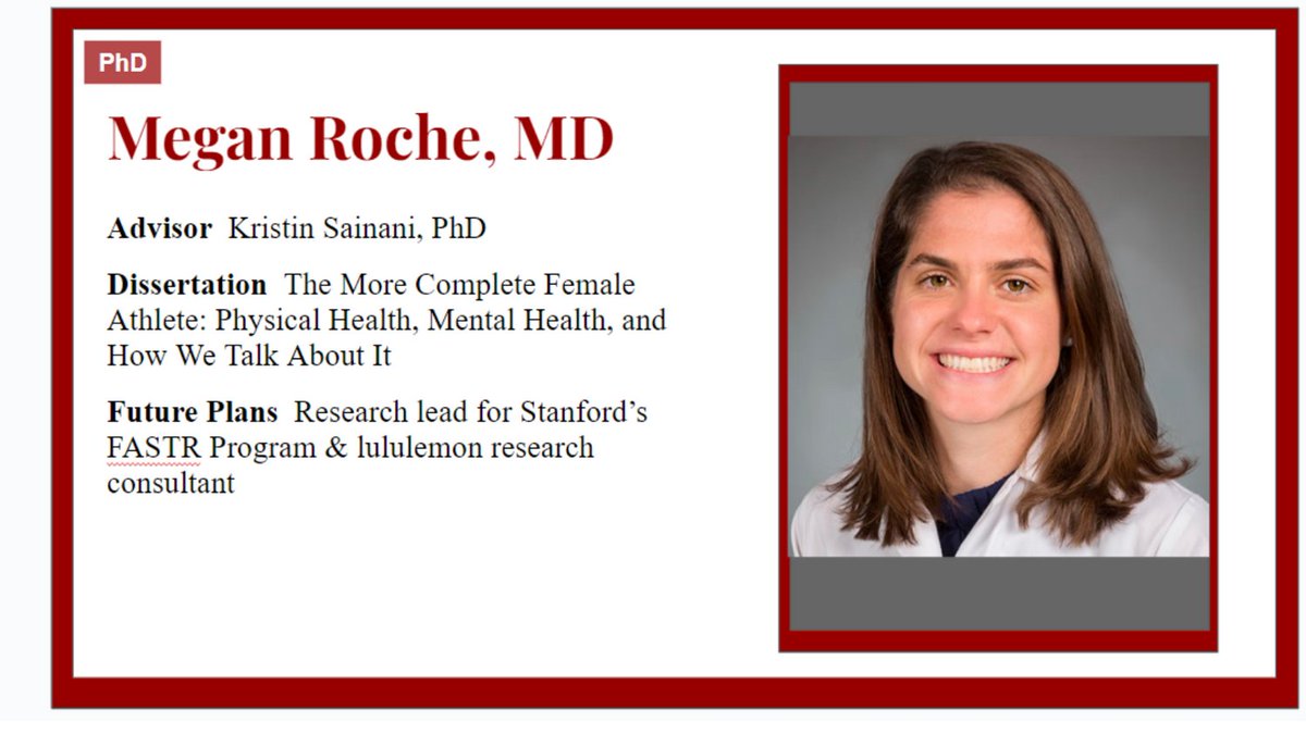 Congrats to Megan Roche, MD, on earning her PhD in epidemiology and clinical research. Next, she'll continue as the research lead for Stanford's @FASTRProgram and serve as a consultant for @lululemon.