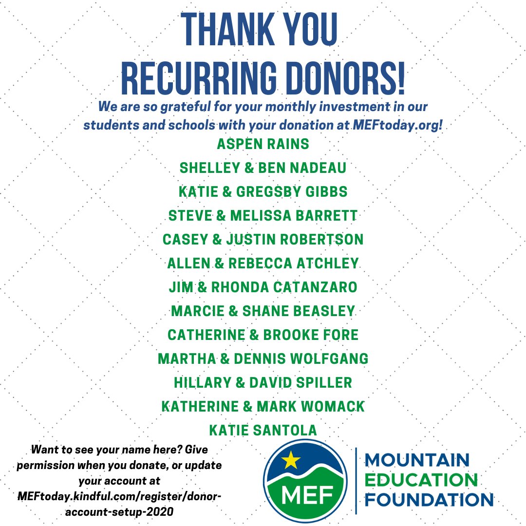 MtnEdFoundation's tweet photo. #SignalTHANKS to these MONTHLY RECURRING donors for investing in our children with your donation at https://t.co/hAQ9Jdk7wG! With your consistent support, #SignalDREAMS! We so appreciate ALL of our donors!! https://t.co/mRuTrhiCWn