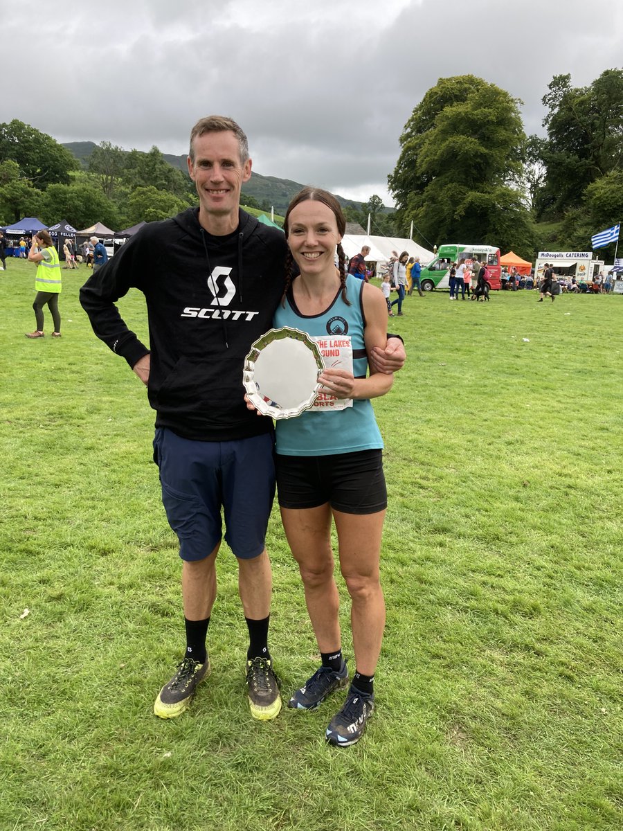 And keeping it in the family, Sharon Taylor was first woman, and husband Rob Jebb was second man, in the @rydal_round . And they each took first place in their respective age categories.