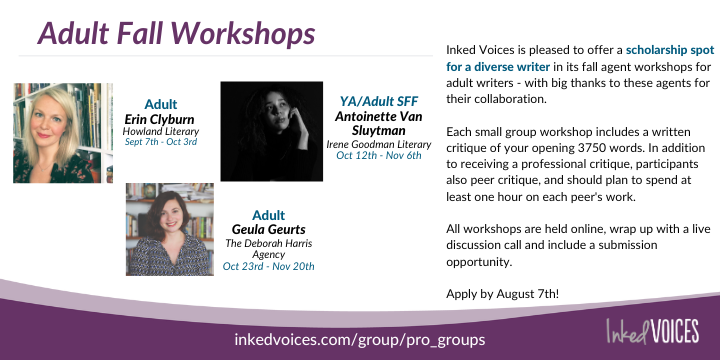 InkedVoices's tweet photo. We are thrilled to be welcoming these agents to work with our adult writers this fall and are giving away a free spot to a writer from a historically marginalised group! Apply at https://t.co/RXAgjHcB2D
Huge thanks to @erin_clyburn @VS_Antoinette @Geula_Yentl https://t.co/bZNdVqCiu4