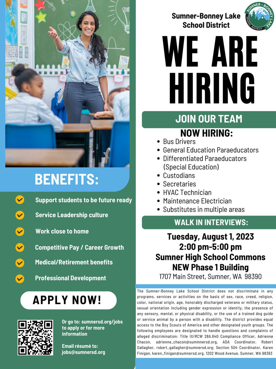 We are hiring!
@SumnerSchools
@HumanSblsd 
@AthleticsSblsd 
@SBLSD_Tech_Dept 
@Sumnersdlunch