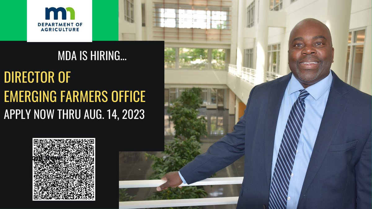 Mr. Patrice Bailey (@acbaileymn) on Twitter photo MDA is Hiring... Search for Director of Emerging Farmers Office- 1st in the Nation. Are you looking for a dynamic job opportunity? Open Now thru August 14, 2023 <a href="/peggyflanagan/">Peggy Flanagan</a> <a href="/kagan20a/">Ariel Kagan</a> <a href="/schneitr/">Theresa McCormick</a> <a href="/DeRushaEats/">DeRusha Eats</a> <a href="/stribrooks/">Jennifer Brooks</a> <a href="/epmurphymn/">Erin Murphy</a> <a href="/heather_edelson/">Rep. Heather Edelson</a> MDA is Hiring... Search for Director of Emerging Farmers Office- 1st in the Nation. Are you looking for a dynamic job opportunity? Open Now thru August 14, 2023 <a href="/peggyflanagan/">Peggy Flanagan</a> <a href="/kagan20a/">Ariel Kagan</a> <a href="/schneitr/">Theresa McCormick</a> <a href="/DeRushaEats/">DeRusha Eats</a> <a href="/stribrooks/">Jennifer Brooks</a> <a href="/epmurphymn/">Erin Murphy</a> <a href="/heather_edelson/">Rep. Heather Edelson</a>