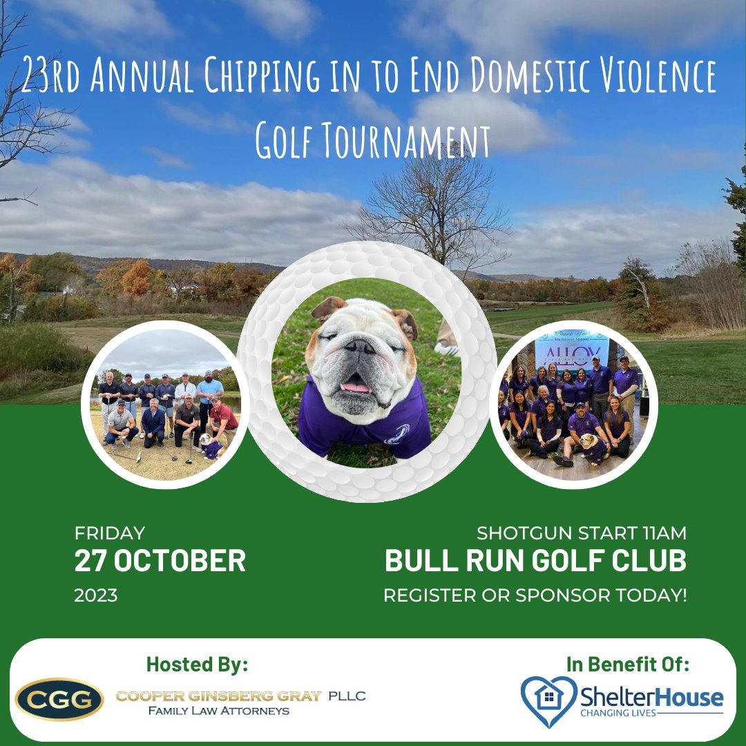 We are officially 3 months away from one of our favorite events of the year! Join us for the 23rd Annual Chipping in to End Domestic Violence Golf Tournament, hosted by @cgglawyers - Register or sponsor today! shelterhouse.salsalabs.org/golftournam...…