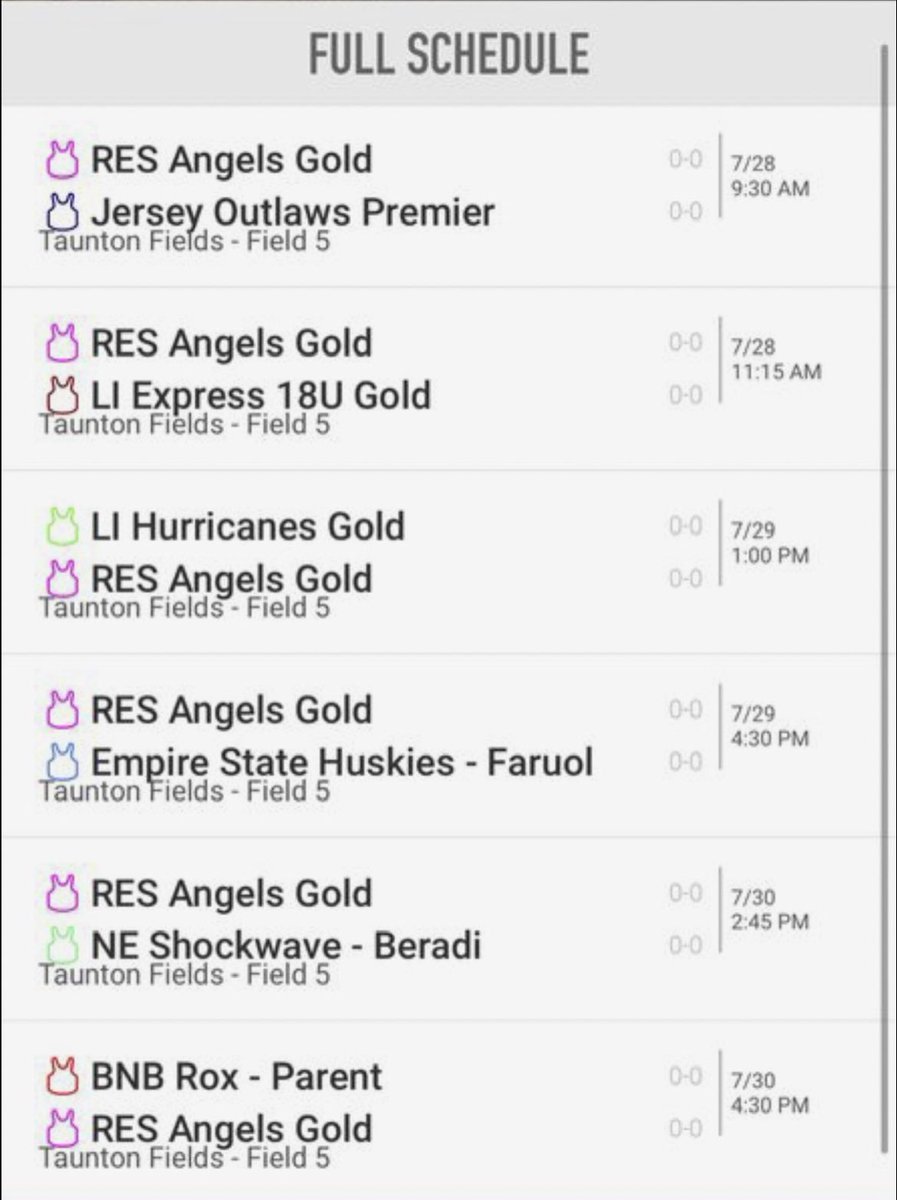 Schedule for New Englands Finest this weekend, cant wait to compete!!! All games on Field 5.
<a href="/res_angels/">RES Angels Softball Development (MA)</a>