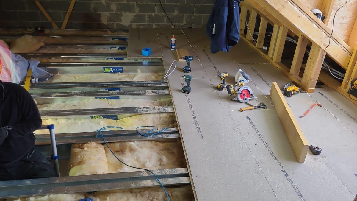 Attic Beams install is looking great! floor is absolutely solid and no deflection or cracking to the bedroom ceilings below. 

#atticbeams #loftconversions #loftconversion #residential #structuralengineer #loftconversionspecialist #telebeam