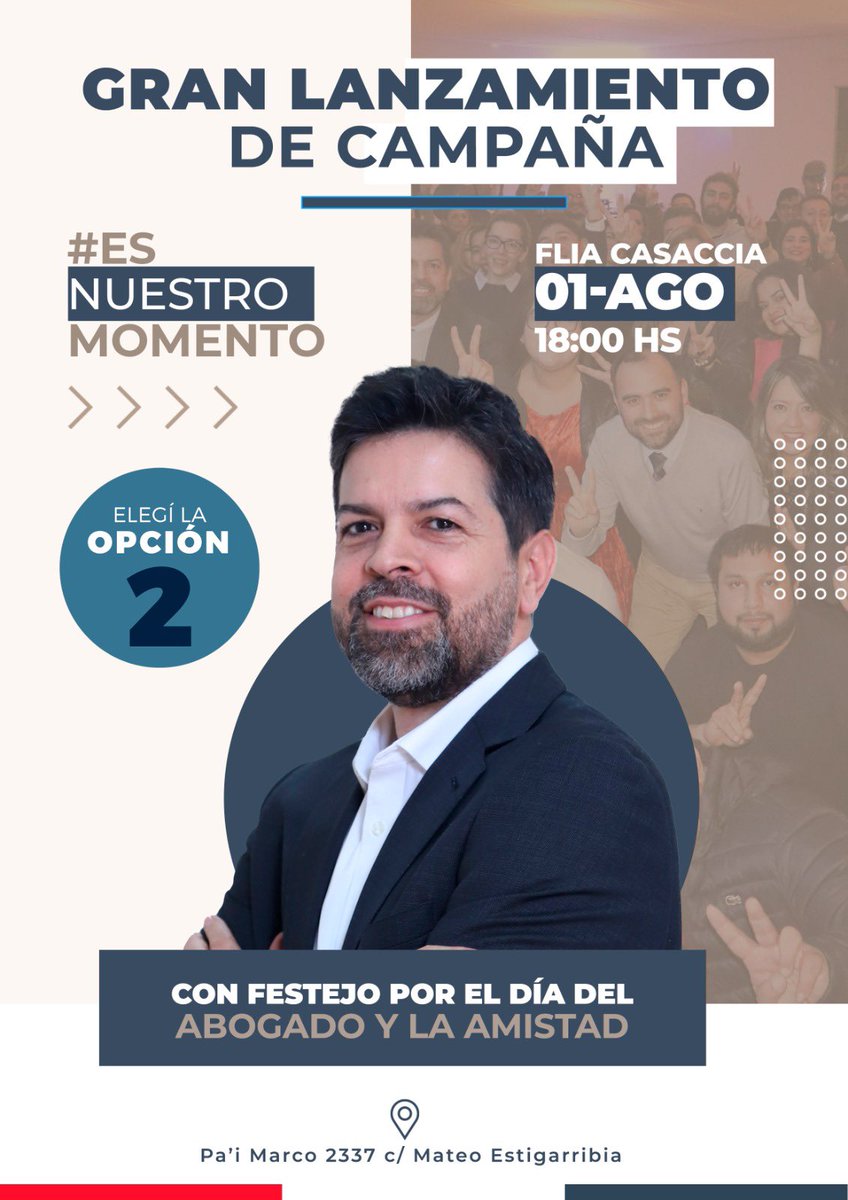 🙌 Este 1 de agosto te esperamos para el GRAN LANZAMIENTO DE CAMPAÑA, y de paso celebrar y compartir nuestro día: Día de la Amistad y del Abogado.

En este encuentro todos somos protagonistas! 🥳

Nos vemos!!

#GerardoAlConsejo #Opción2 #EsNuestroMomento