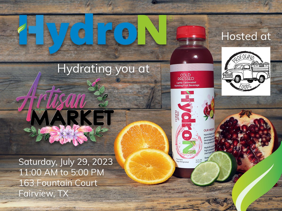 drink_HydroN's tweet photo. We will be at the Artisan Market, at Profound Foods , this coming Saturday, July 29 from 11:00 AM to 5:00 PM.
163 Fountain Court Fairview, TX.
See you there!
BWise!
BHealthy!
BHydroN! https://t.co/HOcxLTawto