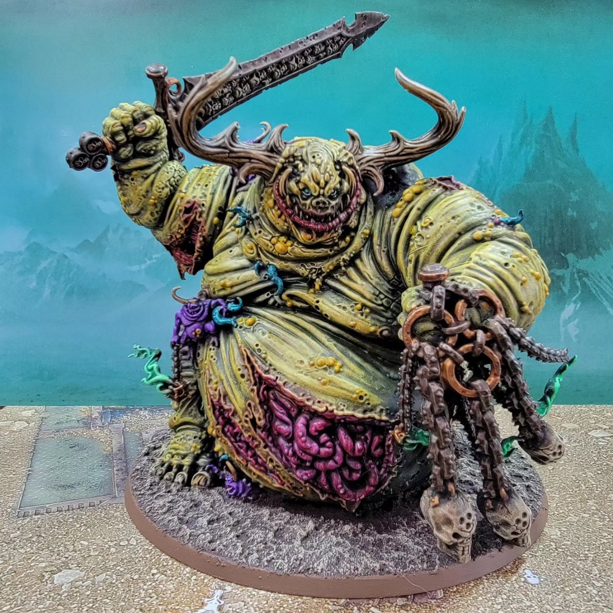 Syward1691's tweet photo. My Great Unclean One is by far my favorite model I've ever completed.  

#nurgle #greatuncleanone #chaosdaemons #wh40k #new40k #miniaturepainting #tabletopminiatures #warhammercommunity #gamesworkshop https://t.co/Y64AWTRda3