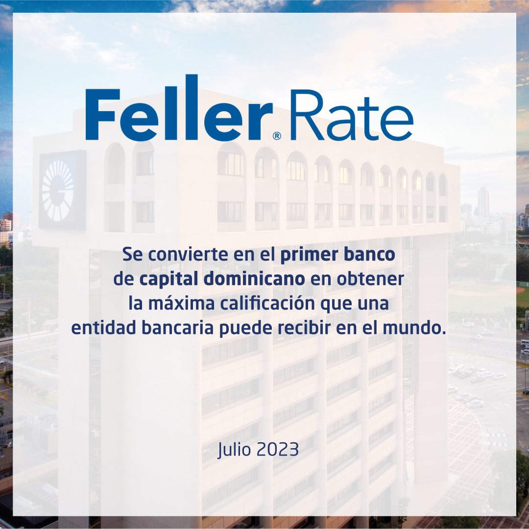 Popularenlinea's tweet photo. ¡Celebramos el hito de ser el primer banco dominicano en recibir la máxima calificación que otorga Feller Rate!
La empresa calificadora de riesgo Feller Rate @feller_rate nos ha otorgado la puntuación AAA, su máxima calificación, por nuestro liderazgo en el mercado, la sólida generación de ingresos y la prudente gestión del riesgo.
Según el informe de Feller Rate, hemos demostrado una fuerte capacidad de generación de ingresos, incluso en momentos desafiantes como los derivados de la pandemia y factores macroeconómicos externos.
Nuestras prácticas sólidas en la gestión del riesgo, el respaldo patrimonial adecuado y la diversificación de las fuentes de financiamiento nos han permitido destacar y obtener este valioso reconocimiento.
En nuestra búsqueda constante de la excelencia, hemos implementado una estrategia que nos brinda ventajas competitivas, especialmente a través de nuestra transformación digital. La migración a la atención remota de las pymes, el impulso de las ventas digitales y el uso de analítica avanzada, son solo algunos ejemplos de cómo hemos innovado para brindar un servicio excepcional a nuestros clientes.
#GenteConPropósitoRD #OrgulloPopular #BancaDigital