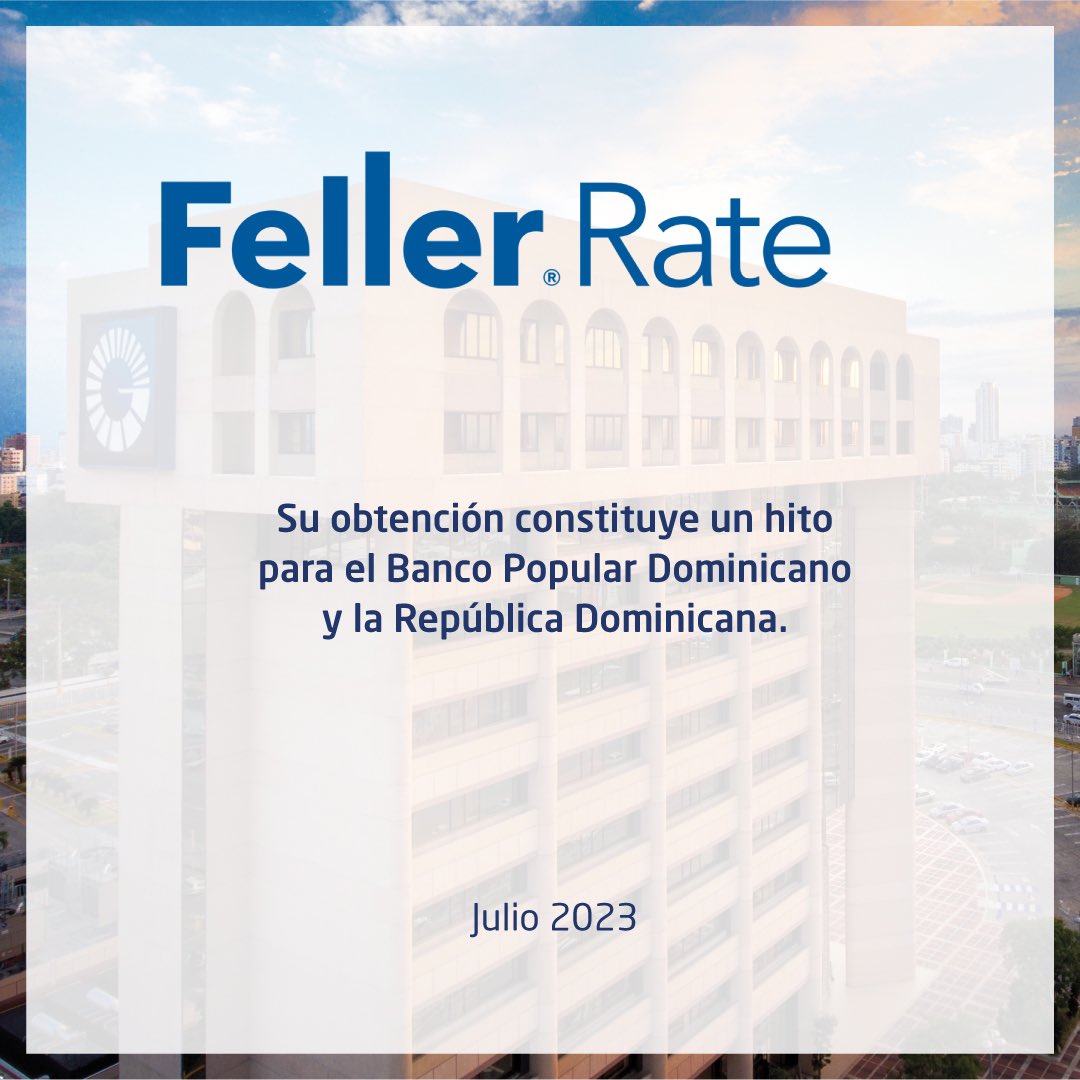 Popularenlinea's tweet photo. ¡Celebramos el hito de ser el primer banco dominicano en recibir la máxima calificación que otorga Feller Rate!
La empresa calificadora de riesgo Feller Rate @feller_rate nos ha otorgado la puntuación AAA, su máxima calificación, por nuestro liderazgo en el mercado, la sólida generación de ingresos y la prudente gestión del riesgo.
Según el informe de Feller Rate, hemos demostrado una fuerte capacidad de generación de ingresos, incluso en momentos desafiantes como los derivados de la pandemia y factores macroeconómicos externos.
Nuestras prácticas sólidas en la gestión del riesgo, el respaldo patrimonial adecuado y la diversificación de las fuentes de financiamiento nos han permitido destacar y obtener este valioso reconocimiento.
En nuestra búsqueda constante de la excelencia, hemos implementado una estrategia que nos brinda ventajas competitivas, especialmente a través de nuestra transformación digital. La migración a la atención remota de las pymes, el impulso de las ventas digitales y el uso de analítica avanzada, son solo algunos ejemplos de cómo hemos innovado para brindar un servicio excepcional a nuestros clientes.
#GenteConPropósitoRD #OrgulloPopular #BancaDigital