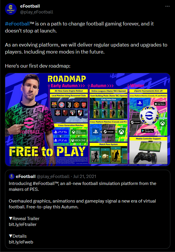 mosfinely's tweet photo. @play_eFootball @equipedefrance "Deliver regular updates and upgrades"
- 2 years and 1 week ago

💡A training mode with the most hidden and convoluted change team option where I can't use my team with my players

And you still need to deliver something like Mobile Controller Support after 737 days https://t.co/OSp8WXF7V8