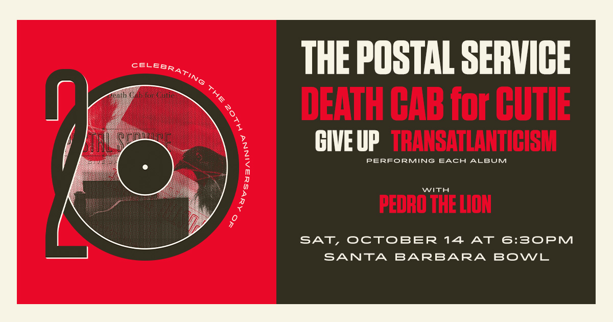 pedrothelion's tweet photo. Cool news... we're playing with The Postal Service and Death Cab for Cutie on October 14 in Santa Barbara CA! 

Info: https://t.co/onU5vAX24L https://t.co/waoCPAHSm6