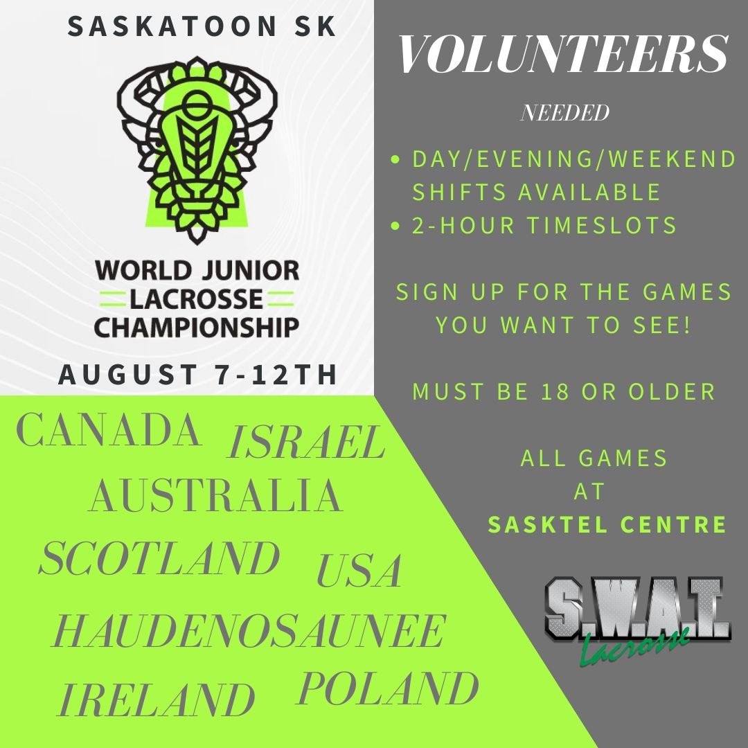 SaskSWAT's tweet photo. Looking for volunteers! 
Penalty box, Score clock, Game sheet. Days, evenings, playoffs
Pretty much any game you want to have a front row seat to, is available. 
Link to sign up sheet is below 
https://t.co/KfHQzIIfSb
@StoonBoxLAX @PGLLeague @LAXRANDY @CLL https://t.co/S97PcBeod1