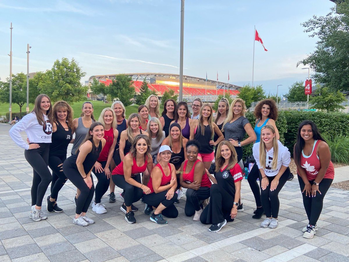 REDBLACKSCheer's tweet photo. Our Alumni have put in the work and are ready for tomorrows game! They will be taking the field for the pre-game performance and we can’t wait to cheer them on! #cfl #cflcheer #alumni https://t.co/bfFup8ahKt