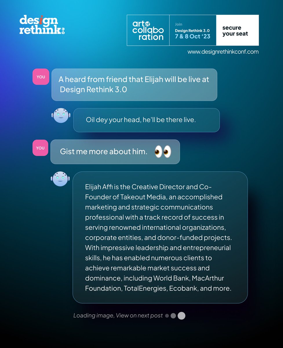 poehotspot's tweet photo. We're excited to announce the head huncho at @takeout_media will grace us with his presence at Design Rethink 3.0.

Come and learn the power of AI and Collaboration and skyrocket your creativity and profits with @ELIJAH_AFFI 

Register now 👇🏾
https://t.co/xXmIDiIiRJ https://t.co/kWNwswNfRh