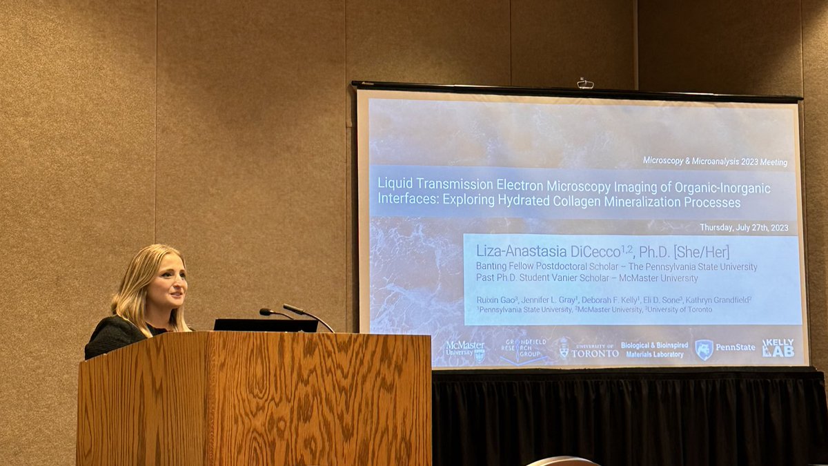 LizaDiCecco's tweet photo. Successful talk, thrilled to be upgraded to a platform presentation to share my research on #LiquidTEM #collagen #biomin! Thank you so much for all those that stayed for my late Thursday #MM2023 session & for travel award support from @MicroscopySoc ♥️🔬 https://t.co/natO1zpIoq