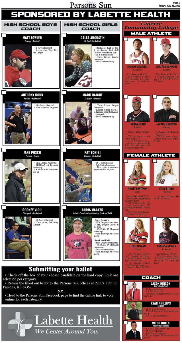 SeanEFrye's tweet photo. The 2022-23 Parsons Sun Sports Awards are here and fan voting is live!

Cast your vote by clicking this link: https://t.co/G8bVvzH3B5

Congratulations to all the nominees! https://t.co/rUqQW1QlO5