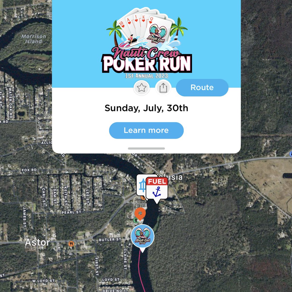 KnowWake's tweet photo. The @nautigirlcrew Poker Run is this weekend in Central Florida! ♠️♥️
AVAILABLE NOW ON KnowWakeOrange City
*START Astor Boat Ramp, Astor, FL
*Sunday, July 30th @ 9am
*50 Miles round-trip
*Fuel Available @ Start and Stop 3
*FINISH Blue Springs Park, Orange City, FL
#Ride365 https://t.co/F0IOwDPQxT