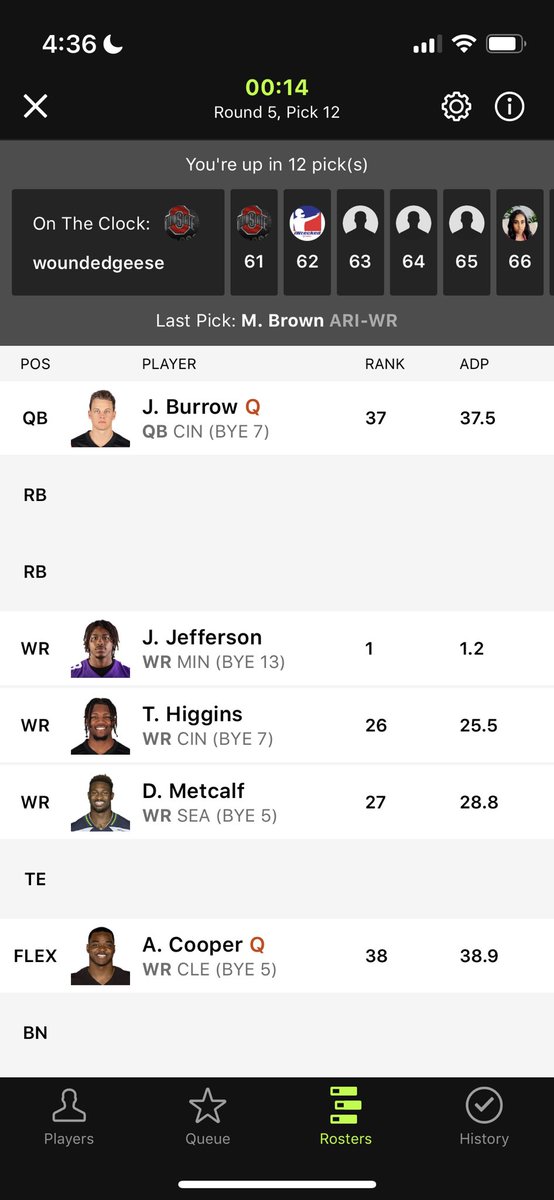 jlarkytweets's tweet photo. This best ball draft is going exceptionally well through 5 rounds

Could have a very unique build for one of the DraftKings best ball tournaments https://t.co/W6fRwNpOHw