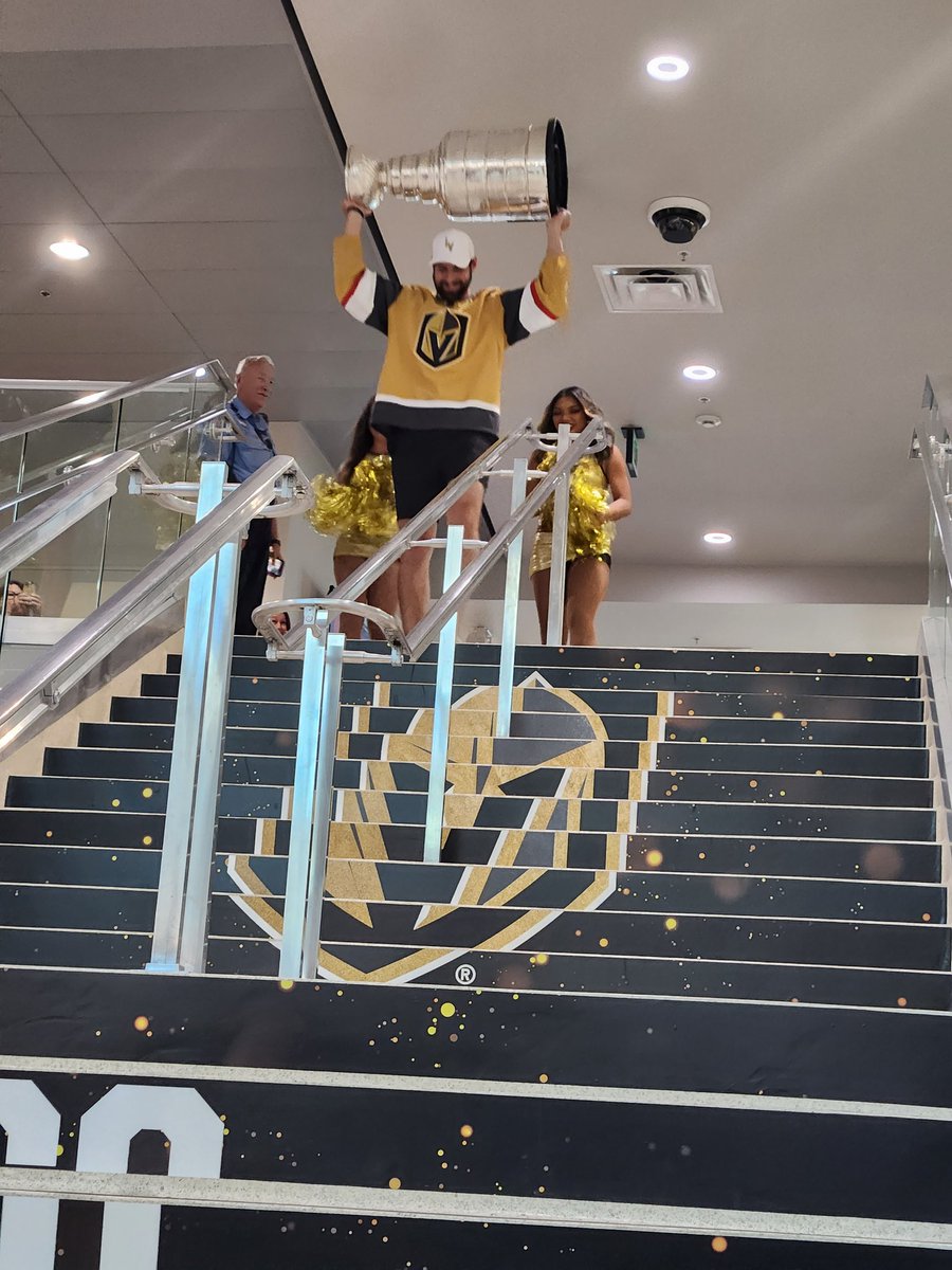 keeperofthecup's tweet photo. Nicolas Hague surprises everyone at city hall in @cityofhenderson earlier today with the #stanleycup @GoldenKnights @NHL @HockeyHallFame 
You never know where you will sit it? https://t.co/m6qWUDA7Tg