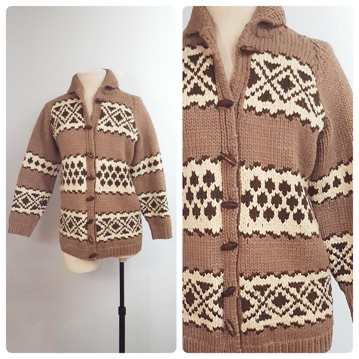 RetrouvBiz's tweet image. 1960s chunky knit cardigan jacket | 60s cowichan style sweater with wood toggles size medium tuppu.net/7bca98b9 #Etsy #RetrouverBizVintage #ToggleClosure