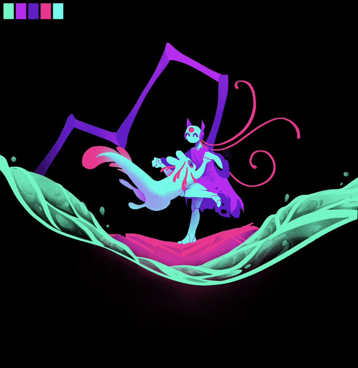 Coffibeee's tweet photo. A batch of more art for a colour pallet challenge 💛
#rainworldfanart #hollowknightfanart https://t.co/PMJmLeKtdq