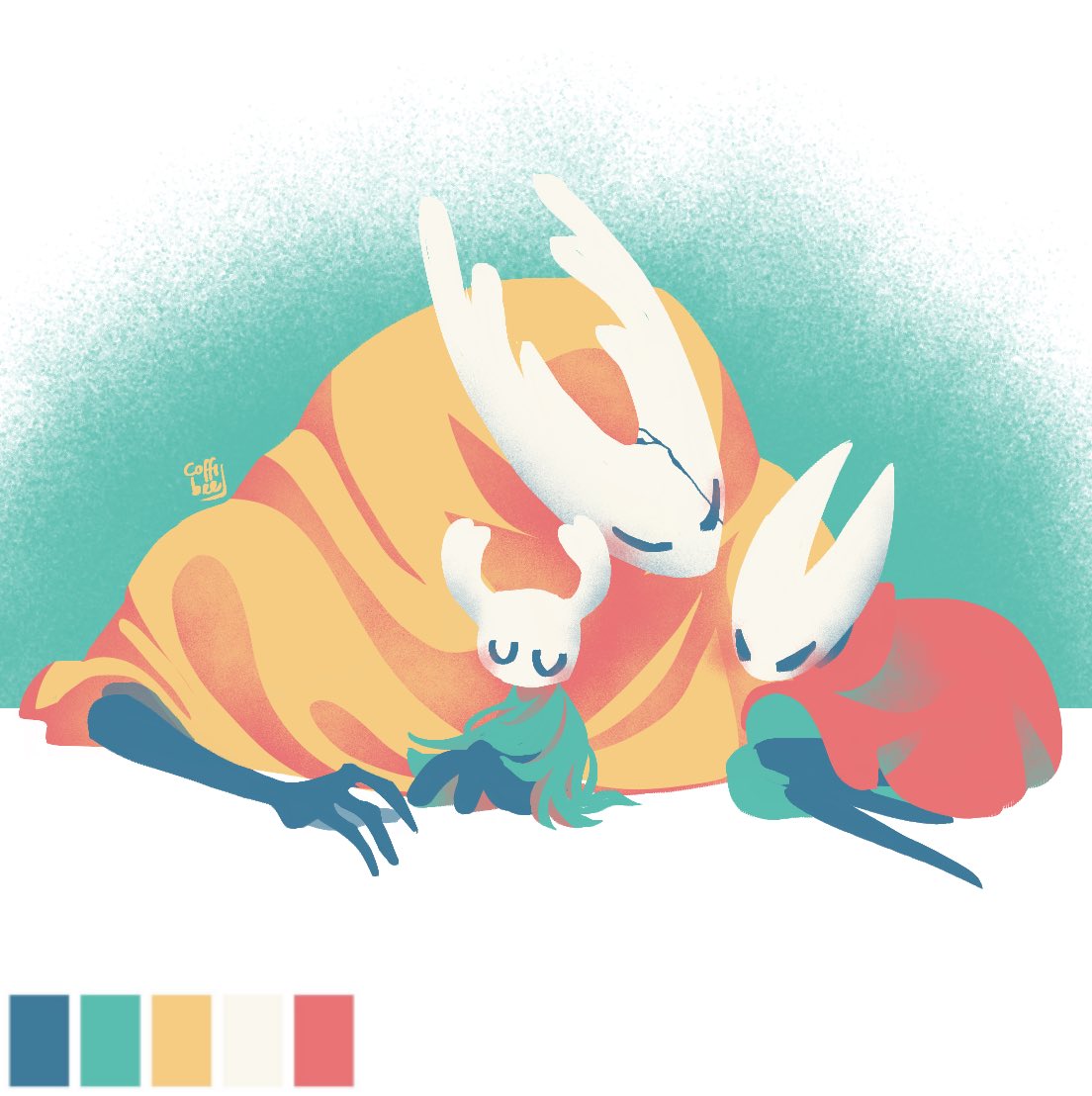 Coffibeee's tweet photo. A batch of more art for a colour pallet challenge 💛
#rainworldfanart #hollowknightfanart https://t.co/PMJmLeKtdq