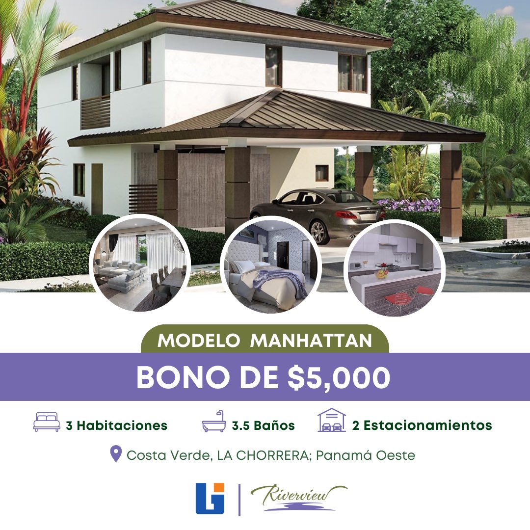 🏡 ¡Bienvenido a Riverview! Descubre el maravilloso modelo Manhattan, un hogar espacioso y perfecto para vivir con tu familia. 🏠👨‍👩‍👧‍👦 

Aprovecha esta increíble promoción y haz realidad el sueño de tener casa propia.

Contáctanos ahora:

📱 (507) 6379 - 4280