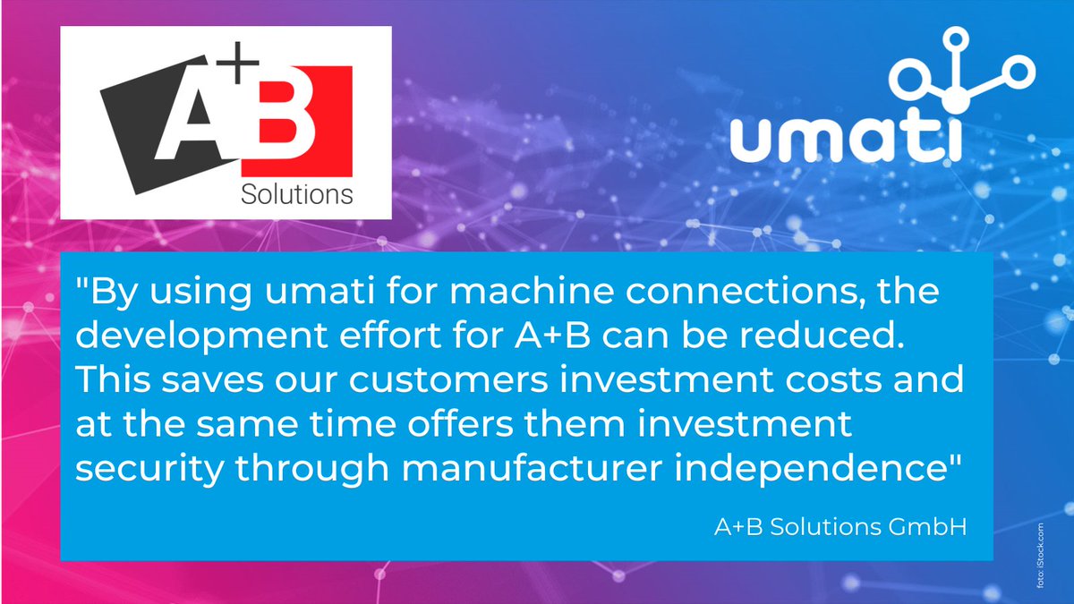Our partner A+B Solutions says: "The more companies participate in #umati, the easier it is for the end user to use Industry 4.0 technologies."

#Industrie40 #Interoperabilty #digitalization