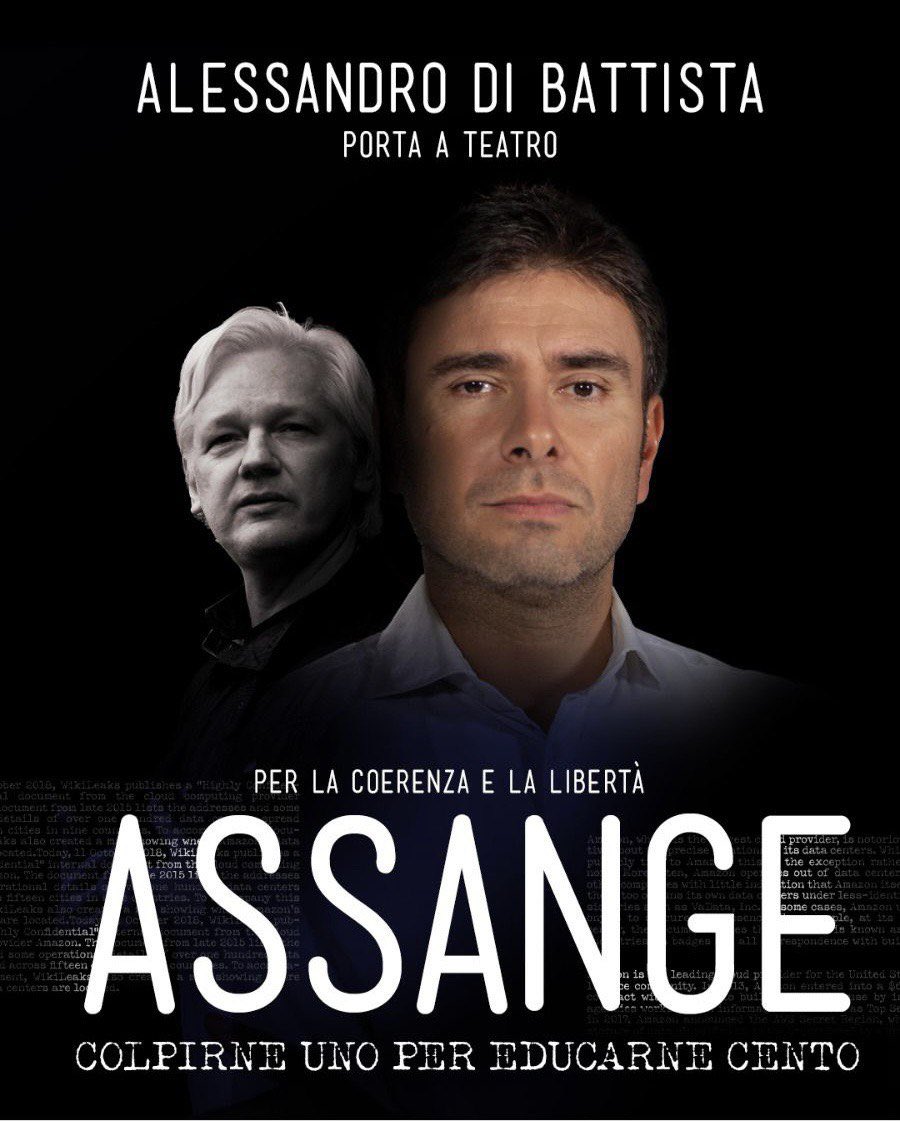 ale_dibattista's tweet photo. Il 4 e 5 ottobre sarò al teatro Menotti di Milano con il monologo “Assange, colpirne uno per educarne cento”. Qui i biglietti 👉 https://t.co/h6XJC9La07 #FreeAssange https://t.co/o75pPeNVhl
