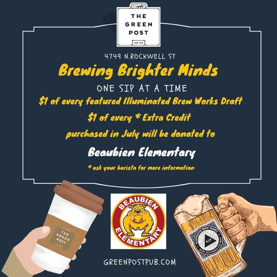 Don’t forget to sip on @illuminatedbeer or our ‘Extra Credit’ before the end of the month. $1 of each sold in July will be donated to Beaubien Elementary! 

#lincolnsquare #community #fundraiser #supportlocal #tuesdaymotivations