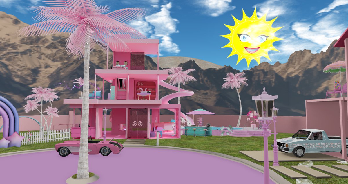 nanami_Fray's tweet photo. この夏は #Barbie 一色です💕
地上のObjectを全て撤去してBarbie Townに改造⚒途中
空の設定で太陽は🌞付きにしました😆
#SecondLife #VirtualBarbie #Metaverse https://t.co/8zdzzs8UGu