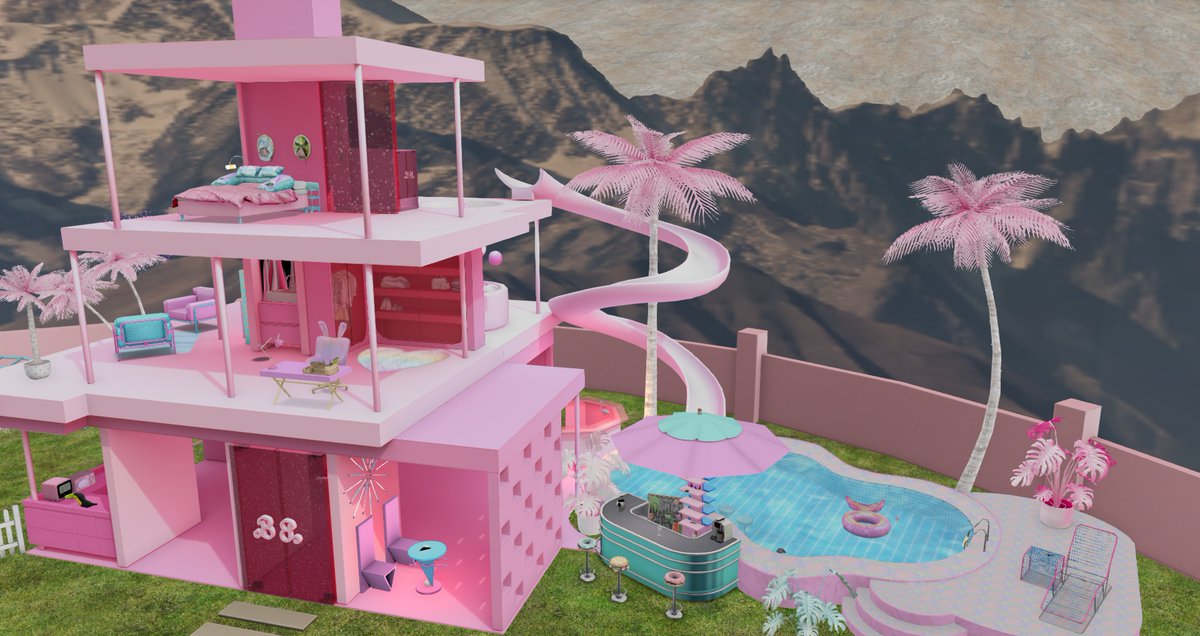 nanami_Fray's tweet photo. この夏は #Barbie 一色です💕
地上のObjectを全て撤去してBarbie Townに改造⚒途中
空の設定で太陽は🌞付きにしました😆
#SecondLife #VirtualBarbie #Metaverse https://t.co/8zdzzs8UGu