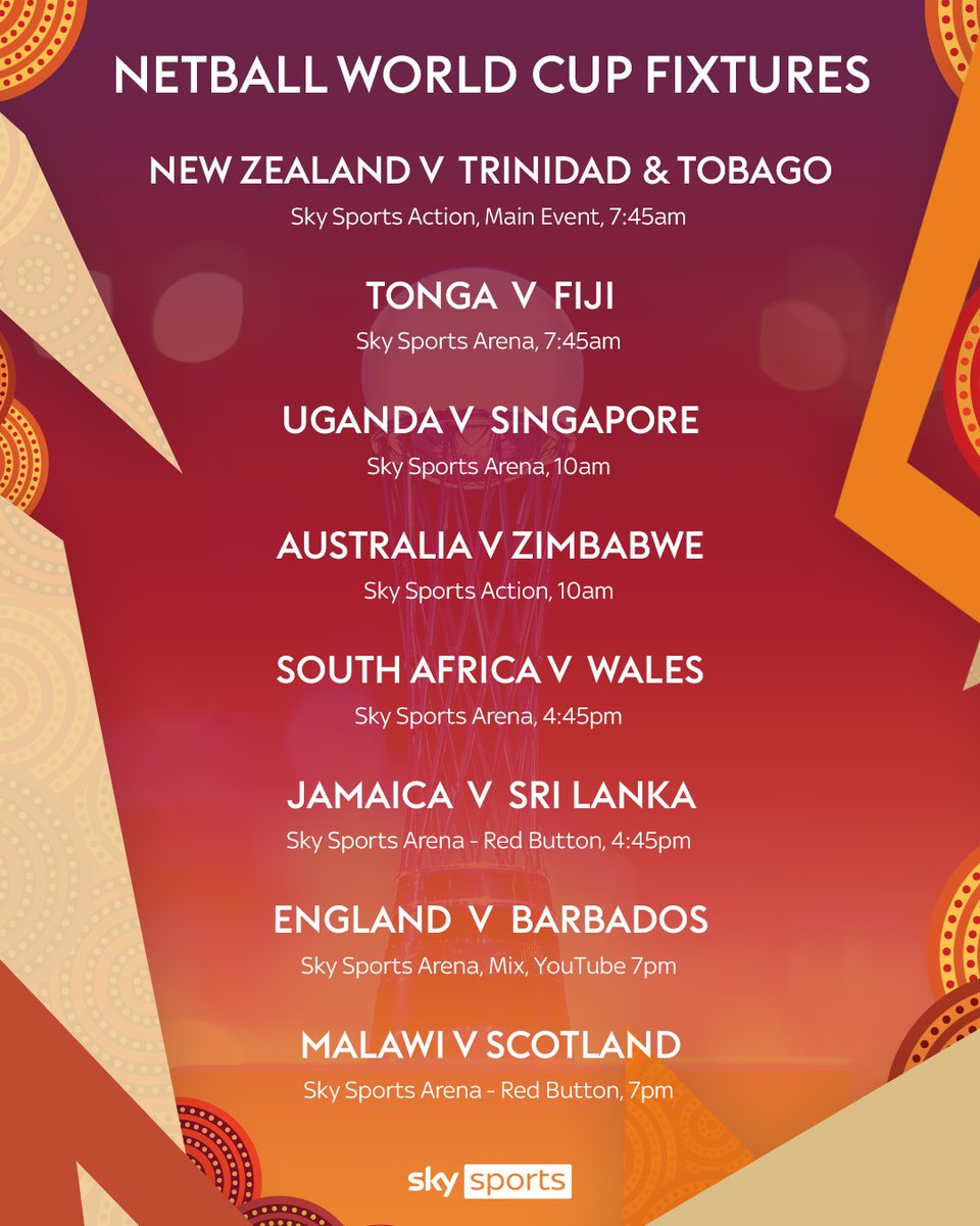 The day has arrived!📣 Here’s what’s in store for you on the opening day of the Netball World Cup 2023, all live on Sky Sports LIVE NETBALL WORLD CUP! | England vs Barbados 🏆 youtube.com/watch?v=tqqFvx…