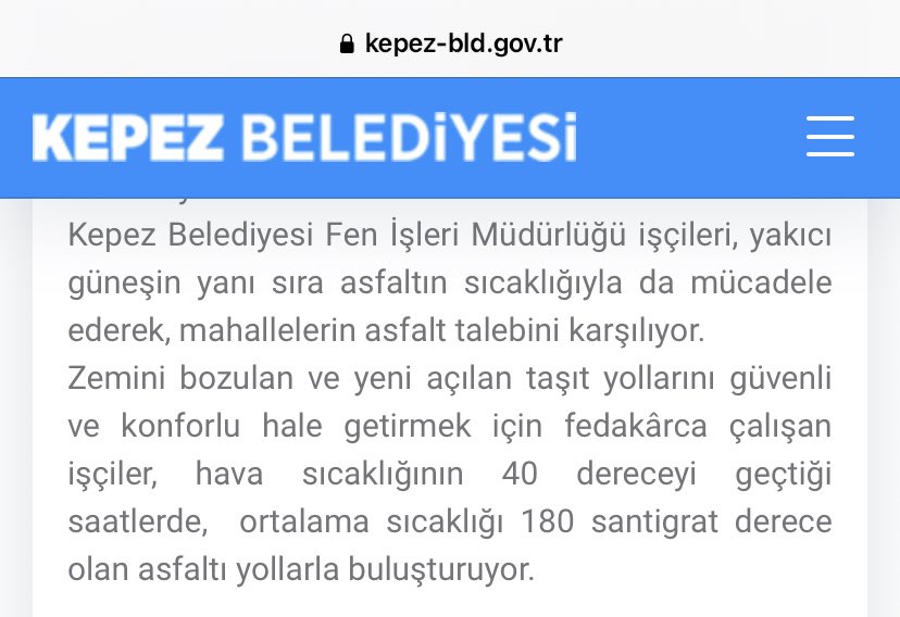 yasarustaportal's tweet photo. Kepez Belediyesi, hava sıcaklarının 40-45 derecelere çıktığı 27 Temmuz Çarşamba günü Fen Müdürlüğü işçilerine 180 santigrat sıcaklığa sahip asfaltı döktürdü.

#SıcaktaÇalışmaÖldürür https://t.co/3UvPMxsgU9