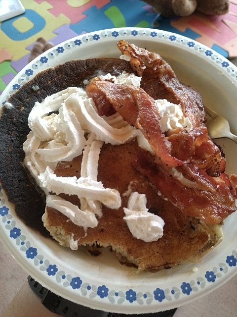 Blueberry pancakes with bacon. Where very yummy.