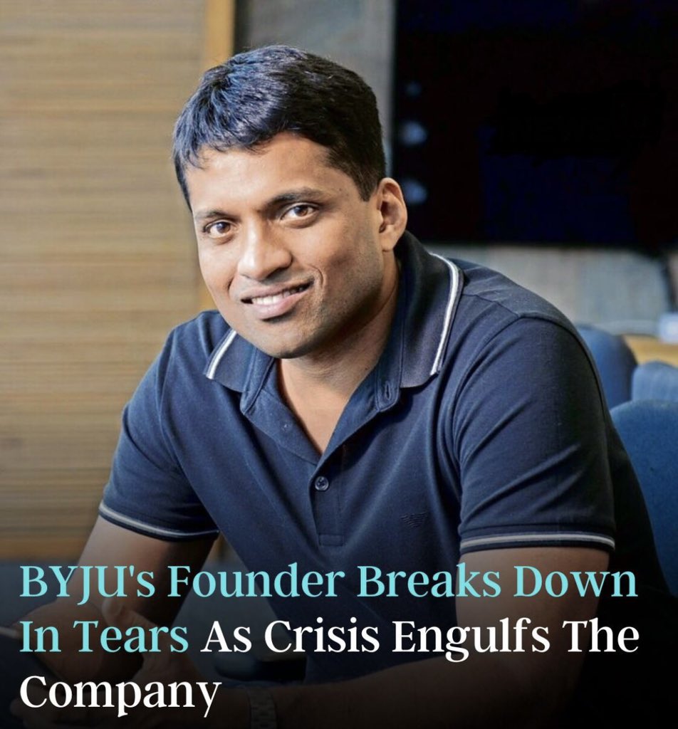 HarshedsBlogs's tweet photo. With a planned $1 billion equity fundraising from Middle Eastern investors still in limbo, Raveendran broke down in tears while defending his company. https://t.co/YQw8fHnL7E