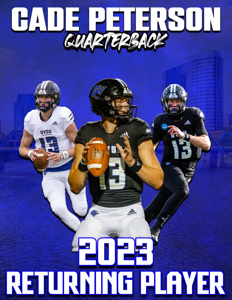 gvsufootball's tweet photo. QB Cade Peterson - All-American, GLIAC Offensive Player of the Year, throwback player. Leader on and off the field. Cares about one thing on the football field - WINNING. Great player, better person. #AnchorUp https://t.co/IkWV2wxHtw