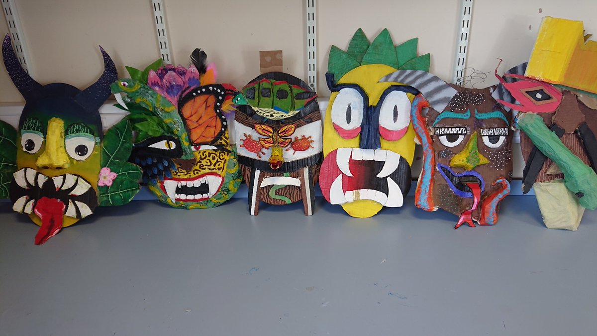 CortCreative's tweet photo. One brief, many different outcomes. Miss Greenstreet loves the variety of Boruca masks 9A created this year. @HenryCortNews #Mask #creativity #artistsontwitter #paint https://t.co/tIHzFCIEIr