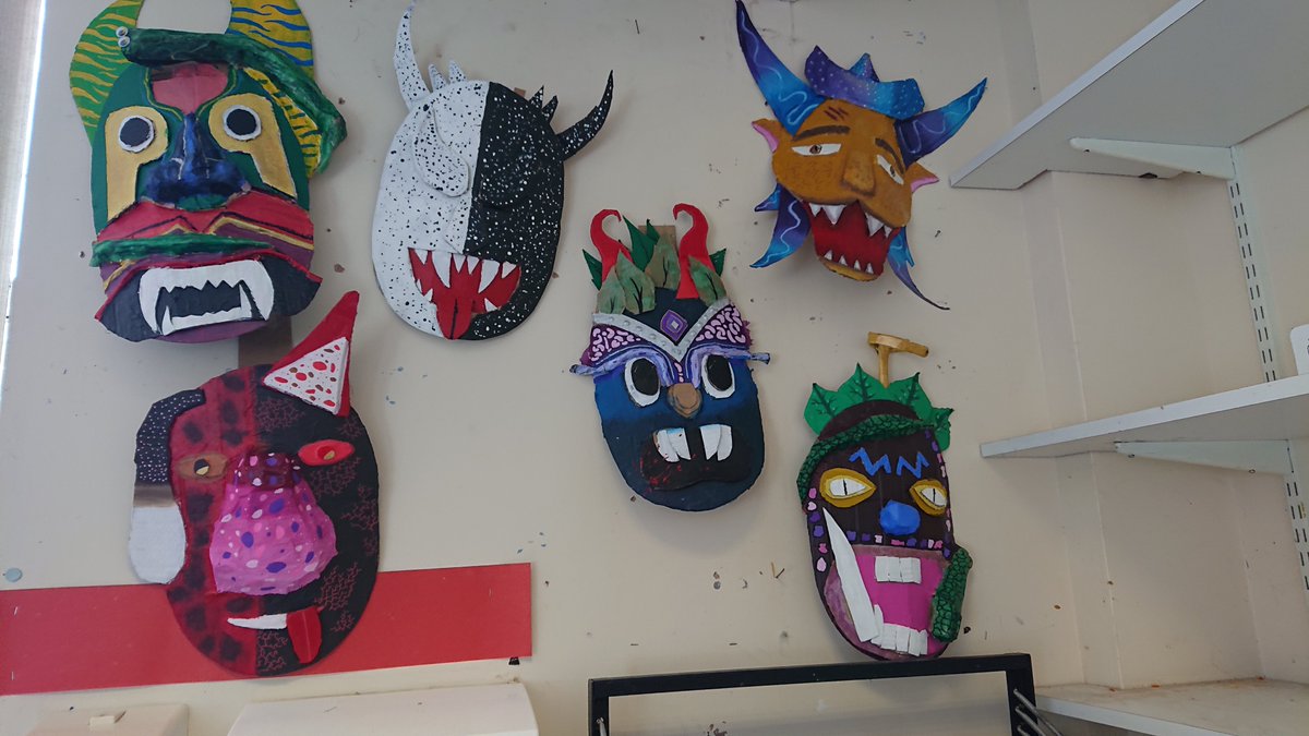 CortCreative's tweet photo. One brief, many different outcomes. Miss Greenstreet loves the variety of Boruca masks 9A created this year. @HenryCortNews #Mask #creativity #artistsontwitter #paint https://t.co/tIHzFCIEIr