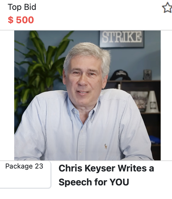 kitbboss's tweet photo. If you saw the latest @chrskeyser speech, you know this item is priceless. If you haven't seen it, do that - then check out over 100 donated auction items, spread the word, click around, and let’s raise some $$$ for a great cause! #WGAStrong #SAGAFTRAstrike https://t.co/zNRn1gkAcB